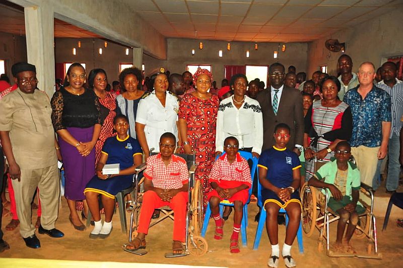 Representative of Ebonyi State First Lady with Children wearing Eye glasses provided by USAID -CBP project